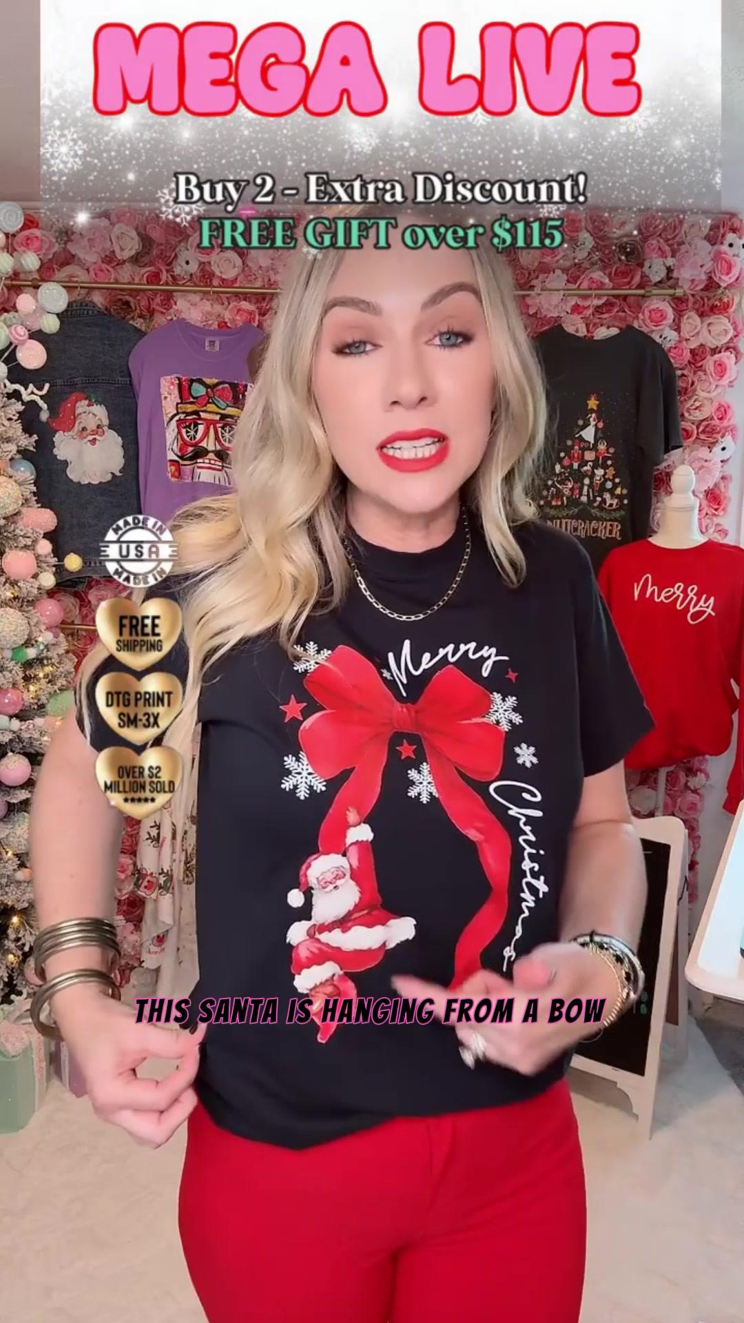 Red Santa Bow Comfort Colors, Trendy Women's Christmas Tshirt